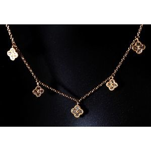 14K Yellow Gold Floral Necklace with 20 Diamonds,16-17-inchs